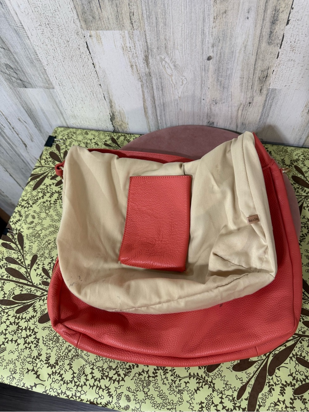 Laggo Coral Leather Hobo Shoulder Bag with Gold Accents - Picture 10 of 16